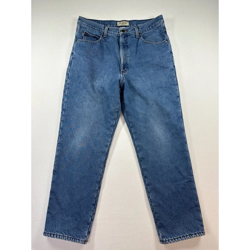 LL Bean Green Fleece Lined Jeans Mens 33x29 Blue‎ Classic Fit Denim Gorpcore